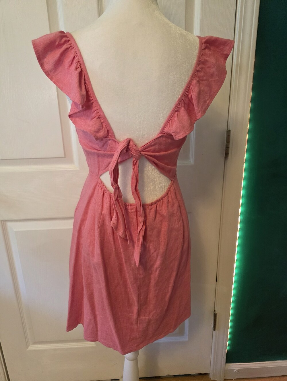 Cotton Candy LA Pink Open Back Ruffle Strap Mini Dress L